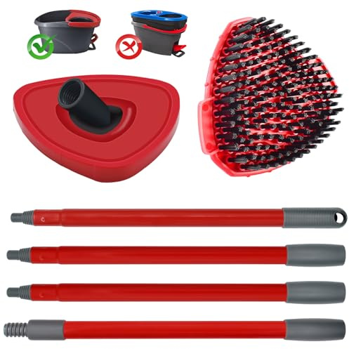 Hezane Replacement Spin Mop Base and Brush & Handle – Compatible with Vileda Turbo 2-in-1, 3-in-1, Smart/EasyWring – Fits Triangular Mop Refills