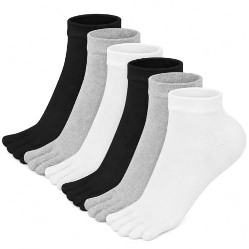 Soleeya 6 Paar Zehensocken Damen Herren Baumwolle 39-45, Atmungsaktiv Kurz Zehensocken Sneaker Socken Damen Herren Fünf Finger Socken Weich und Bequem Toe Socks Cotton Geeignet für Sport Freizeit