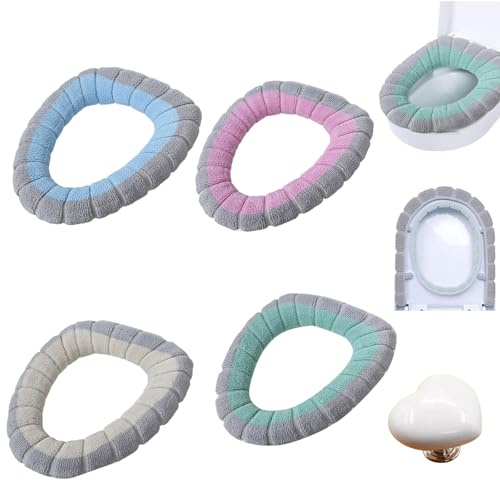 4Pcs WC-Sitzwärmer, Toilettensitzbezug Warm, WC Sitzkissen Universal, Toilettensitzabdeckung Pads, für Toilettensitz, Waschbar, Weich, Bequem und Dehnbar