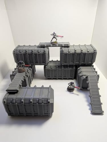 Gothic Modular Heavy Armoured Container Terrain | 28 mm Sci‑Fi Tabletop Scenery | Unpainted 3D‑Printed Bundle for Miniature Game (5 Pack - Including Bridges)