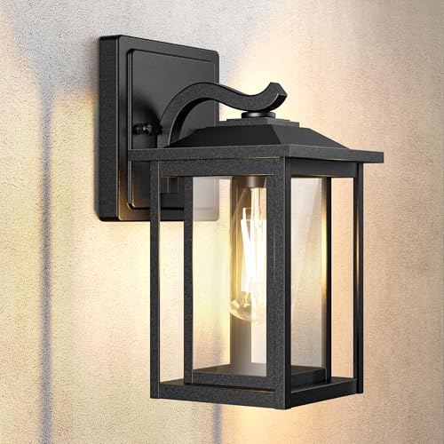 Wondlumi Wandleuchte Aussen E27 IP44 Glas Metall Kellerlampe Schwarz 1er | Wandleuchte Klarglas Industrial Metall Außenlampe 230V Haus Eingangsbereich Terrasse Hof Garage Garten ohne Leuchtmittel