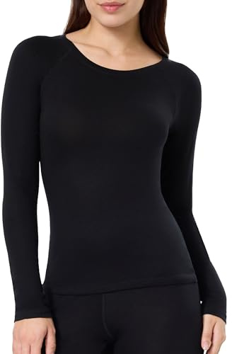 CAOZITOU 100% Merino Langarmshirt Damen, Warm Funktionsshirt Merinowolle Shirt Thermounterwäsche, Winter Thermoshirt Oberteil Frauen für Outdoor (180g, Schwarz, S)