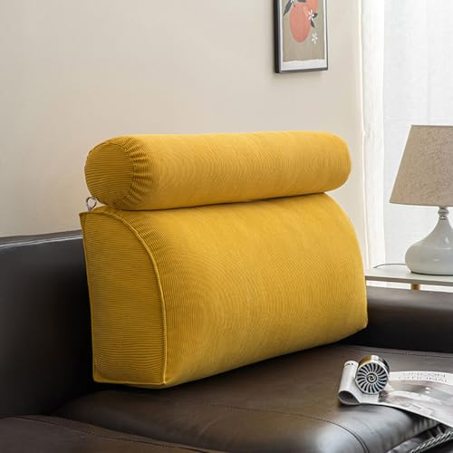 EXZFW RüCkenkissen Lesekissen für Bett und Sofa, Bettkissen Wandkissen Keilkissen BettstüTzkissen, RüCkenlehne Kissen, RüCkenpolster Bett, LendenwirbelstüTze, Couch Kissen Groß,Yellow