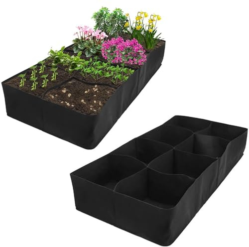 Zhiyu666 Raised Garden Planter Fabric Bed, Plant Grow Bags, Planting Bag Raised Planter for Growing Vegetables Flowers Herbs, Rectangle Fabric Grow Bags for Outdoor/Indoor Planting (8 Grids)
