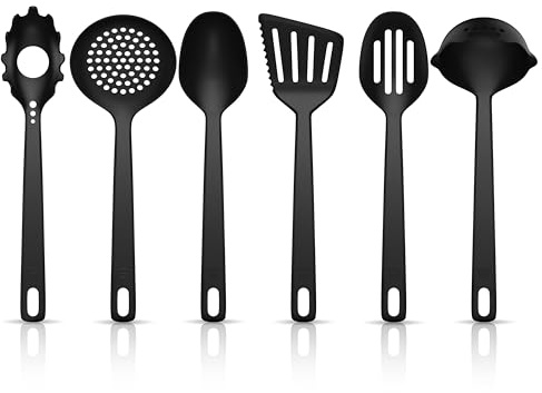 Arendo - Küchenutensilien Set 6-teilig – Pfannenwender Suppenkelle Pastalöffel Sieblöffel Schlitzspatel Großer Löffel Schlitzlöffel – PBT Kunststoff – Küchebesteck BPA-frei