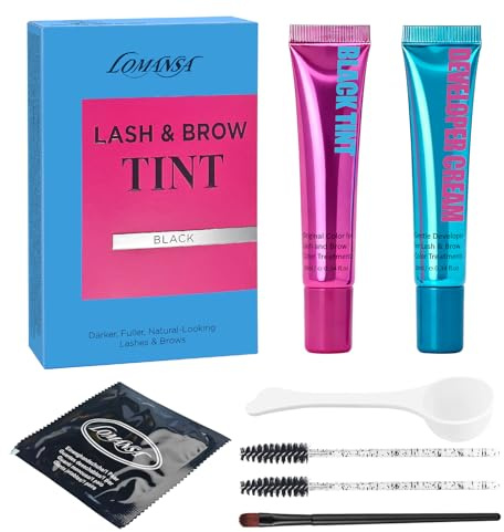 Lomansa Wimpernfarbe Schwarz, Wimpernfarbe and Augenbrauenfarbe, 10 ml Wimpern Färben, Einfache Anwendung, Salon- und Heimanwendung, Großzügige Tube(Schwarz)