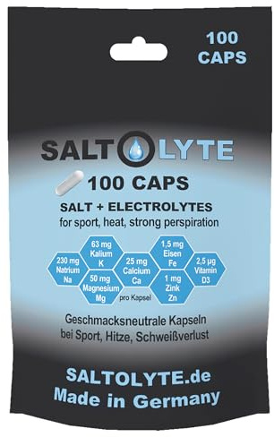 SALTOLYTE 100 CAPS Salz- & Elektrolytkapseln mit Natrium, Kalium, Magnesium, Calcium, Eisen, Zink und Vitamin D3 für normale Muskelfunktion & Energiestoffwechsel
