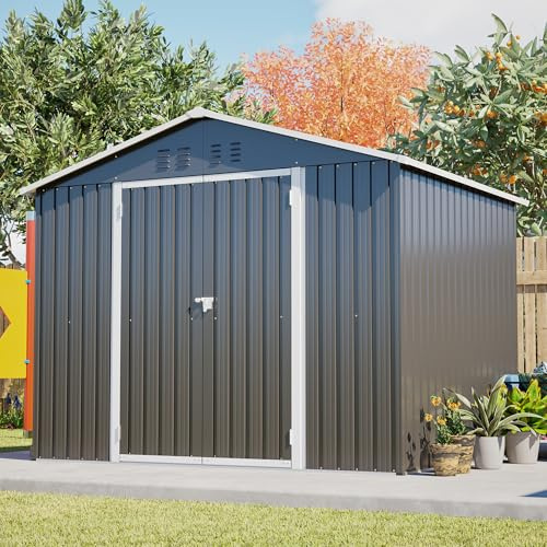 Metall Gartenhaus Geräteschuppen 240×192×191 cm, abschließbarer Schuppen mit Schiebetür, 4 Belüftungen & wetterfestem Stahl, Gerätehaus für Garten, Fahrrad & Mülltonnen, Schwarz
