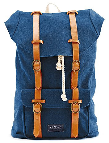 VINGA OF SWEDEN Canvas Retro Rucksack mit Kunstleder-Details im Vintage-Stil 55 x 38 x 15 cm Damen Herren Kinder
