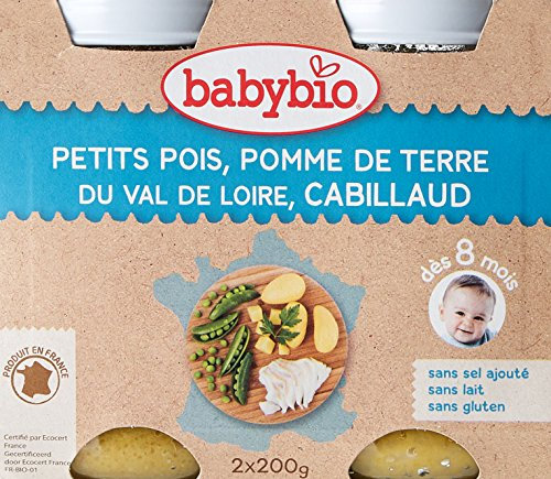 Babybio Petit Pot Petits Pois Pomme de Terre/Cabillaud 8+ Mois 400 g - Lot de 3