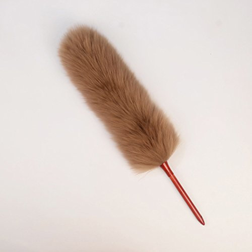 Plumeau en laine d'agneau, adapté pour le nettoyage domestique et professionnel, poignée en bois, flexible, bonne prise en main, plumeau antistatique, attire et retient la poussière marron