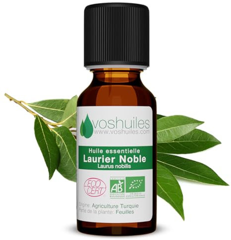 Voshuiles - Huile Essentielle Laurier Noble Bio 20ml - Parfum Herbacé et Frais - Utilisation Alimentaire - Huiles Essentielles de Qualité - 100% Pure et Naturelle - HEBBD et Certifiée ECOCERT