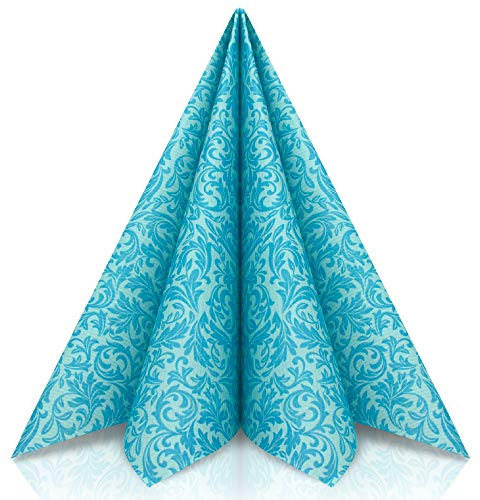 GRUBly® Servietten PETROL, TÜRKIS, Stoffähnlich [50 Stück] Hochwertige türkise Tischdekoration für Hochzeit, Geburtstag, Feiern, Kommunion, Taufe, Konfirmation, 40x40cm, AIRLAID QUALITÄT