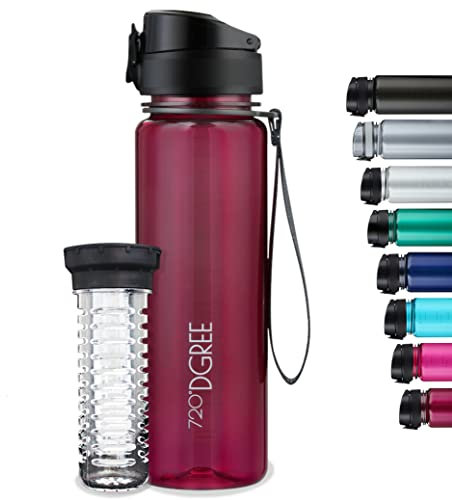 720°DGREE Trinkflasche Kinder 500ml “uberBottle“ crystalClear +Früchtebehälter - BPA-Frei, Auslaufsicher - Für Schule, Sport, Fitness - Tritan Wasserflasche: Schmal, Leicht, Stoßfest, Wiederverwendbar