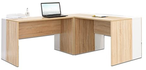 Gaming Tisch Schreibtisch Eckschreibtisch [Multifunktional] L Form Bürotisch B 185/185 x H 75 x T 75 cm Winkelschreibtisch 6 TLG. in Weiß Sonoma Eiche Home Office