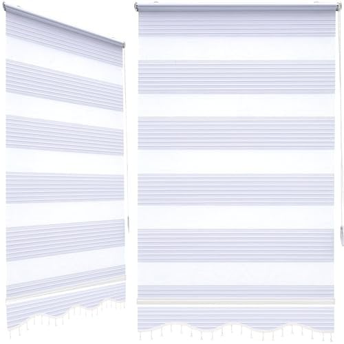 Brillant Doppelrollo Klemmfix ohne Bohren Weiß, 120x200cm (BxH), Stoffbreite 117cm, mit Streifen, Blickdicht und transparent, Duo Rollo für Fenster und Türen, Made in Germany
