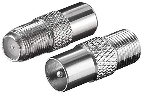 CableStop ® 2 PCS Metal F-Connectors Adaptor Satellite F Type Screw Connector Socket to RF Coax Aerial Male Adapter Converter