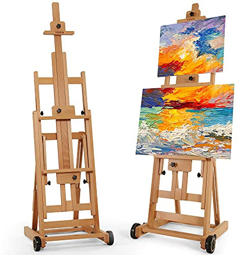 VISWIN Zusammenklappbar H-Rahmen Staffelei Holz Groß für 1&2 Leinwände, Bewegliche Buchenholz Staffelei Groß, Verstellbarer Ständer Malstaffelei für Künstler, Erwachsene, Leinwand Ständer für Malen