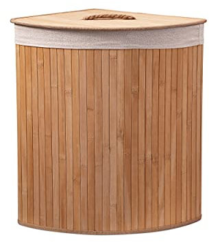 Eco Bath London Bamboo Laundry Basket with Lid - 55 Litres, Triangle Style, Laundry Hamper with Removable Washable Lining