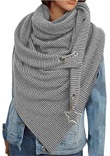 Niwicee Schal Dreieck Damen Shawl Button Knopf Dreieckstuch Streifen Warm Soft Gemustert Einfarbig Herbstschal Winterschal Herbst Winter Gift HalstüCher Frauen(Multicolor-12, 1PC) W51GY