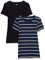 Amazon Essentials Women's Slim-Fit Short-Sleeve Crewneck T-Shirt, Pack of 2, Black/Navy Horizontal Stripes, M
