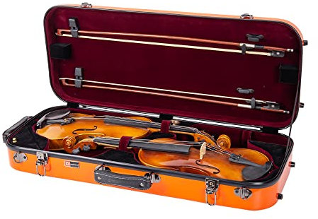 Custodia rigida in fibra di vetro per due violini 4/4 | Serratura TSA, igrometro, copertura protettiva, spallacci zaino – Arancione