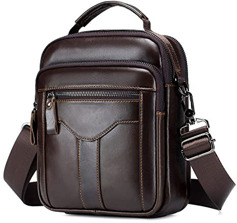BAIGIO Bolso bandolera de piel para hombre, estilo vintage, para trabajo, viajes, vida cotidiana, café