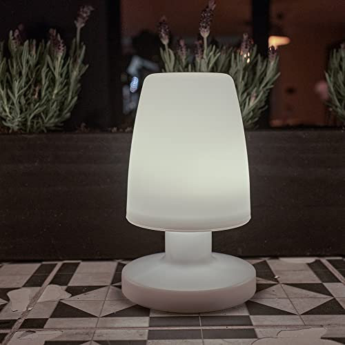 MiniSun | Contemporary Petite IP44 Rated Outdoor White Mushroom Table Lamp | Table Lamps, Home Décor & Improvement Essential | Integrated Rechargeable RGB LED | Colour Changing