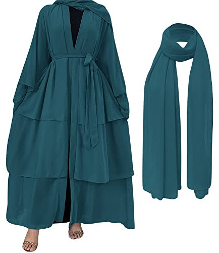 OBEEII Damen Kaftan Kleid Abaya Strickjacke Muslimisches Roben StrandKleid Cocktailkleider Lässiger Kleid für Ethnische Frauen Muslim Abaya Langes Kleid mit Hijab Dunkelgrün S