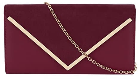 MEGAUK Damen Clutch Samt Abendtasche Elegante Handtasche Envelope Tasche Unterarmtasche mit Kette für Hochzeit Wedding Prom Party, Weinrot