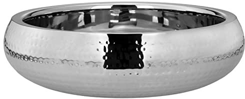 Snackschale Edelstahl Ø 36 cm - große runde Dekoschale Hammerschlag-Optik - moderne XL Servierschale ideal für Nüsse, Chips, Gebäck, Obst, Pralinen oder Bonbons