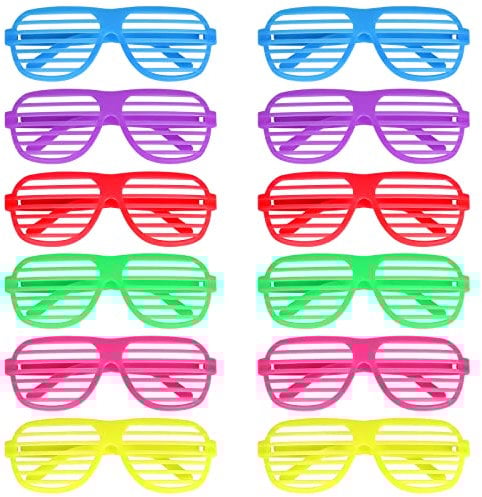 BOZILY 12pcs Neon Shutter Shades Sunglasses Novelty Neon Glasses 80's Party Slotted Sunglasses 80s Disco Shutter Glasses for 80s Party Fancy Dress Costume Prop