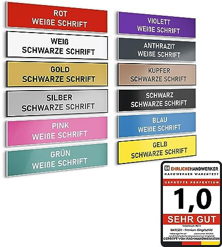 Premium Klingelschild stabile Ausführung mi Facette selbstklebend - Made in Germany - Namensschild mit Gravur - graviertes Schild für Haustür, Briefkasten - Briefkastenschild Wetterfest (Weiß)