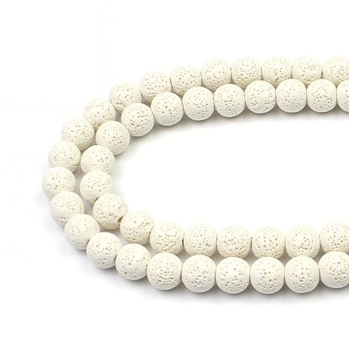 MJDCB Natural Round Stone Beads Essential Oil Diffuser 14mm White Lava Volcanic Rock Loose Gemstone Beads for Jewelry Making Bracelet Necklace 25pcs