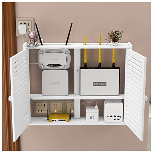 WiFi Aufbewahrungsbox WLAN Router Zur Wandmontage Set Top Schrank Jalousien Dekoration Schwebende Regale Steckdosenleiste Und Kabelmanagement Aufbewahrungsregal (Color : Weiß, S : 50x39x10cm)