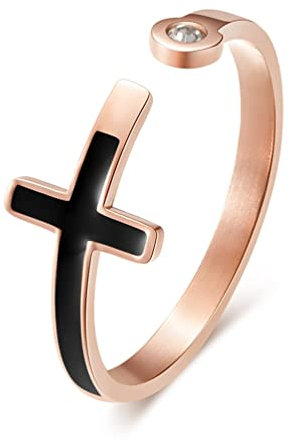 Whoiy Bague Femme Argent Fine Diamant Alliance Femme Acier Inoxydable 51.5 Bague Noir Croix Bague Femme Or Rose Taille 51.5