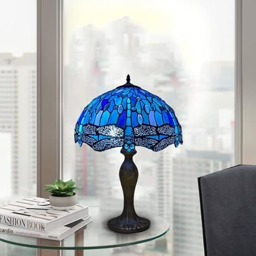 Auroh Tiffany Style Table Lamp Handcrafted 16 inch Stained Glass Lamp Shades Antique Design Stunning Quality Desk Lamp for Living Room Bedroom Bedside Lamps Coffee Table (TFTL-1607)