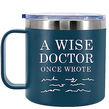 Panvola A Wise Doctor Once Wrote Insulated Coffee Cup 14oz With Handle And Lid Physician Medical Student MD Practitioner DR 304 Stainless Steel Vacuum Insulated Camping Travel Thermal Mug