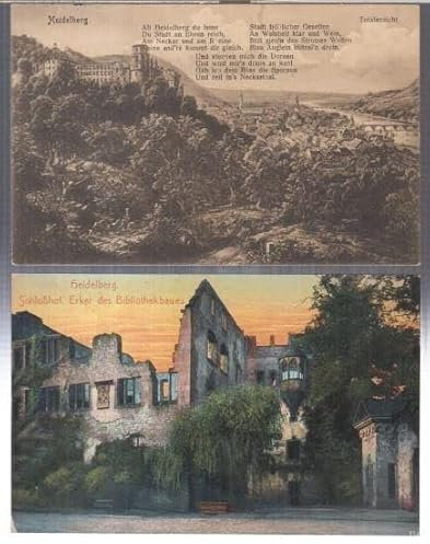 Heidelberg: 2 Ansichtskarten. - Motive: Totalansicht / Schloßhof. Erker des Bibliothekbaues.