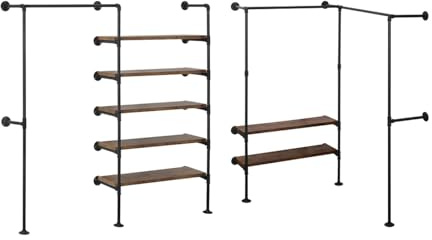 WOLTU industrielle Kleiderstange Wand, Garderobe für begehbaren Kleiderschrank, Kleiderständer mit Regal,für Schlafzimmer Ankleidezimmer