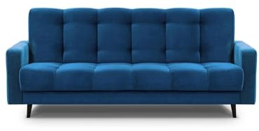 Mars Meble Schlafsofa mit Bettkasten - Dreisitzer 220cm Breit Polstersofa mit Schlaffunktion Nancy BIS, aus Velours Sofa mit Federkern Holzbeine, Stoff: Kronos 09 - Marineblau