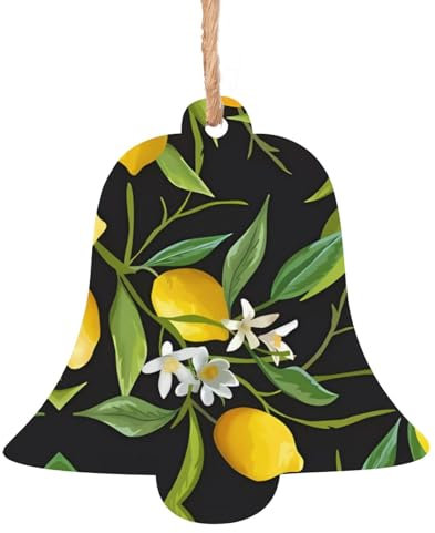 Decorazione natalizia a forma di campana, con limoni e fiori, 2 pezzi, ornamenti natalizi in legno, da appendere agli alberi di Natale, decorazioni natalizie