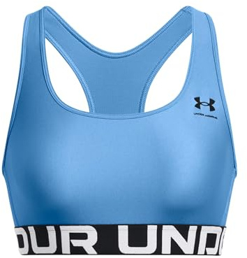 Under Armour HeatGear Authentics Mid Impact Branded Sport-BH, Viral Blue/Black, small