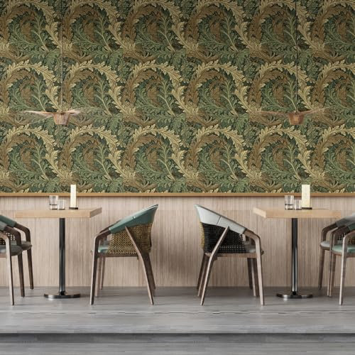 Fchen art William Morris Boho Peel and Stick Wallpaper Vintage Floral Wallpaper,Vintage Floral Peel and Stick Wallpaper,William Morris Victorian Antique Green Forest Garden Damask Art Decor