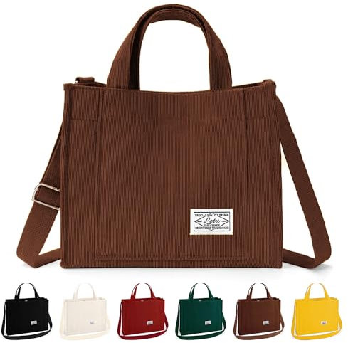 Taeku Cord Tasche, Damen Groß Handtasche Lässig Umhängetasche mit Reißverschluss Mode Schultertasche Shopper Henkeltasche für (Braun)