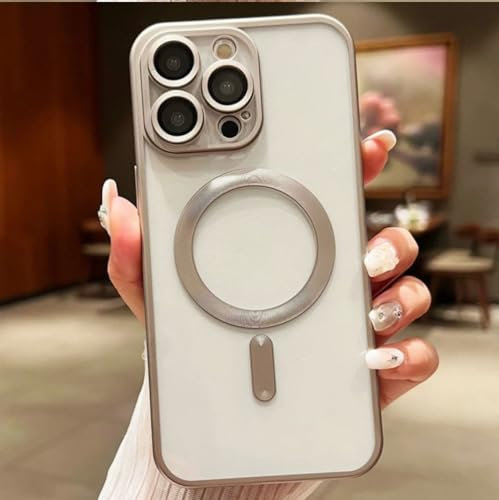 ICASSE Luxuriöse Titan-Hülle für kabelloses Laden, magnetisch, für iPhone 14, 13, 12, 11 Pro Max Plus, matt, galvanisiert, Stoßstangenabdeckung, grau, für iPhone 13 Pro