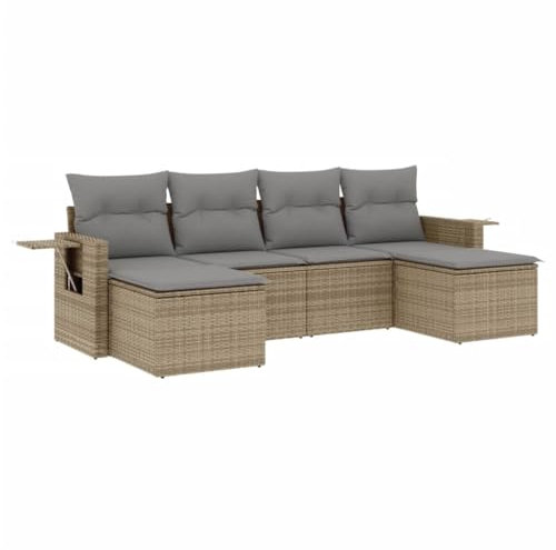 vidaXL Garten Sofagarnitur mit Kissen 6-TLG., Gartenmöbel Gartengarnitur, Sitzgruppe Sitzgarnitur, Lounge Sofa Garnitur Terrasse, Beige Poly Rattan