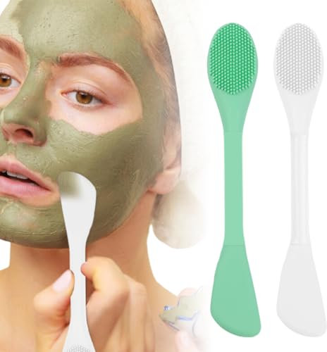 2 pcs Brochas de silicona y espátulas para aplicar mascarillas faciales, herramientas flexibles de maquillaje para cuidado de la piel, máscaras de arcilla - ZOKJSW