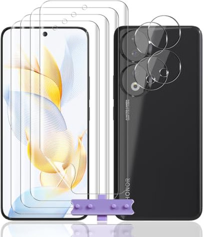 Rnnmeeko Protector de Pantalla para Honor 90 5G,[4 Pack] TPU Protector de Pantalla y [2 Pack] Honor 90 5G Cristal Templado Protector de Lente de Cámara, Anti-Arañazos