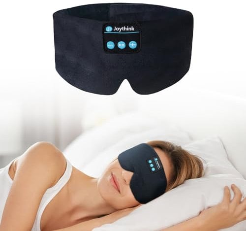 Joythink Schlafkopfhörer Schlafmaske Bluetooth Wireless Musik Augenmaske, Schlafkopfhörer Stirnband für Seitenschläfer Baumwolle Schlafmaske mit Bluetooth Kopfhörer Ultradünne Stereo-Lautsprecher
